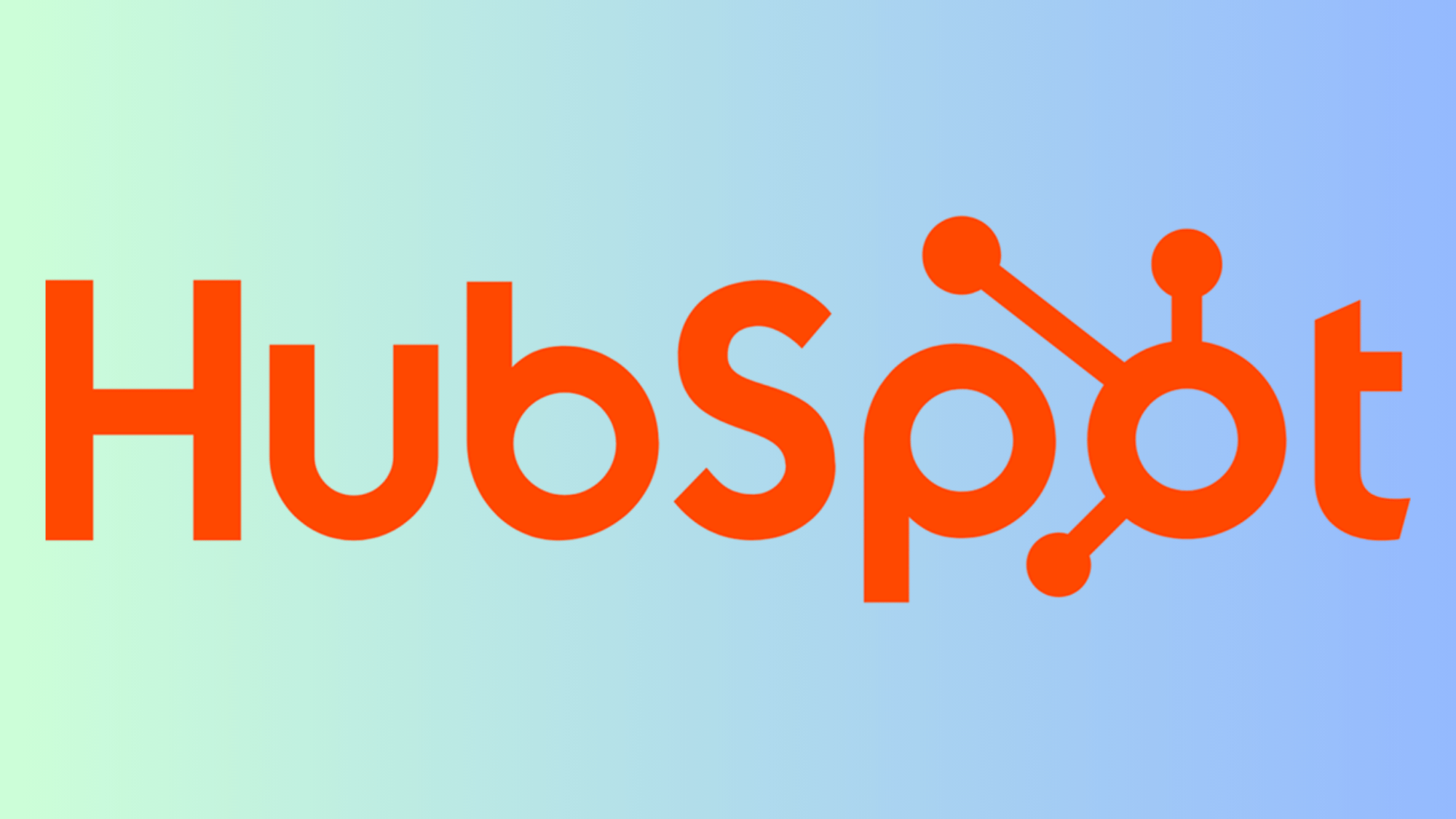 HubSpot CRM logo in orange on a blue and green gradient background.