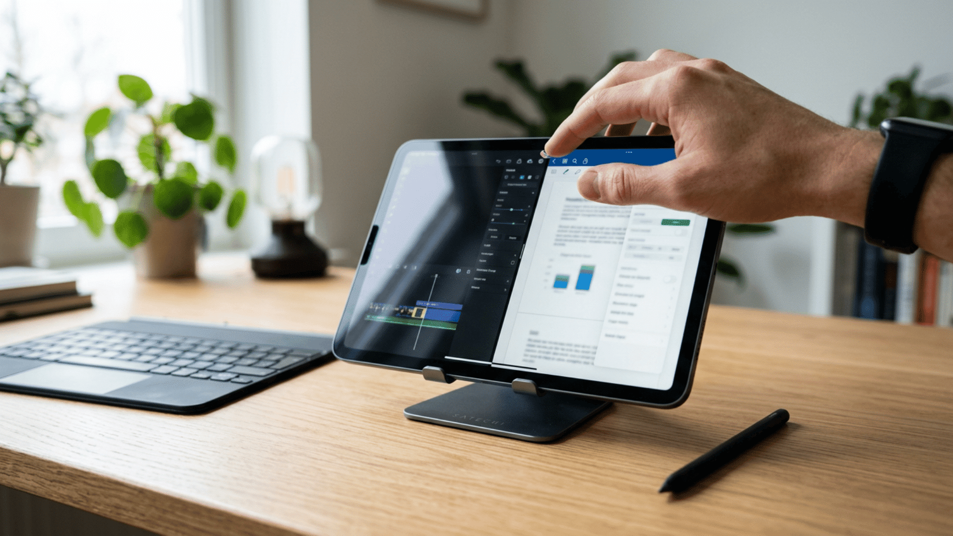 iPad displaying two resizable app windows side by side