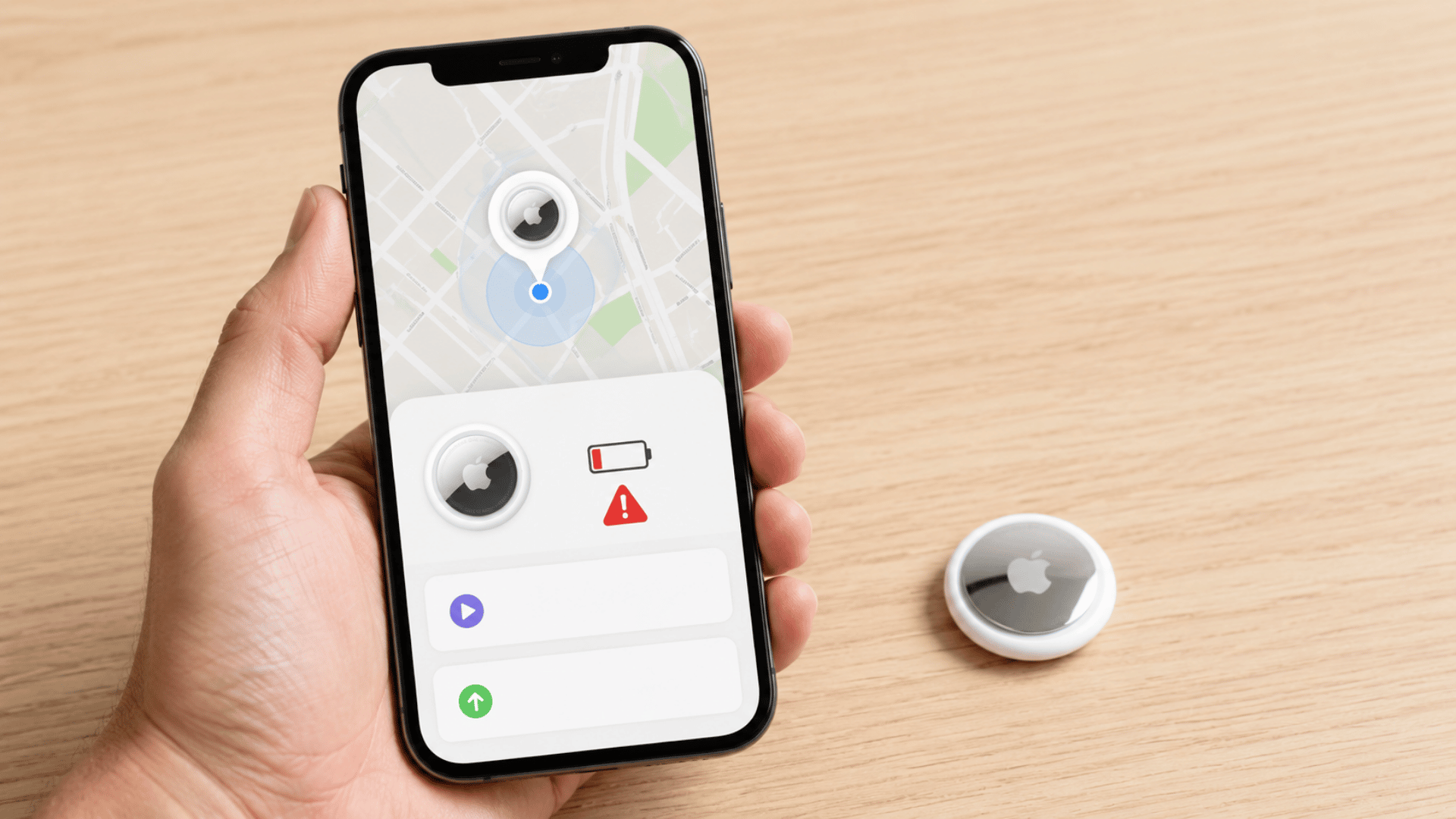 iphone showing airtag battery status in find my app with low battery alert