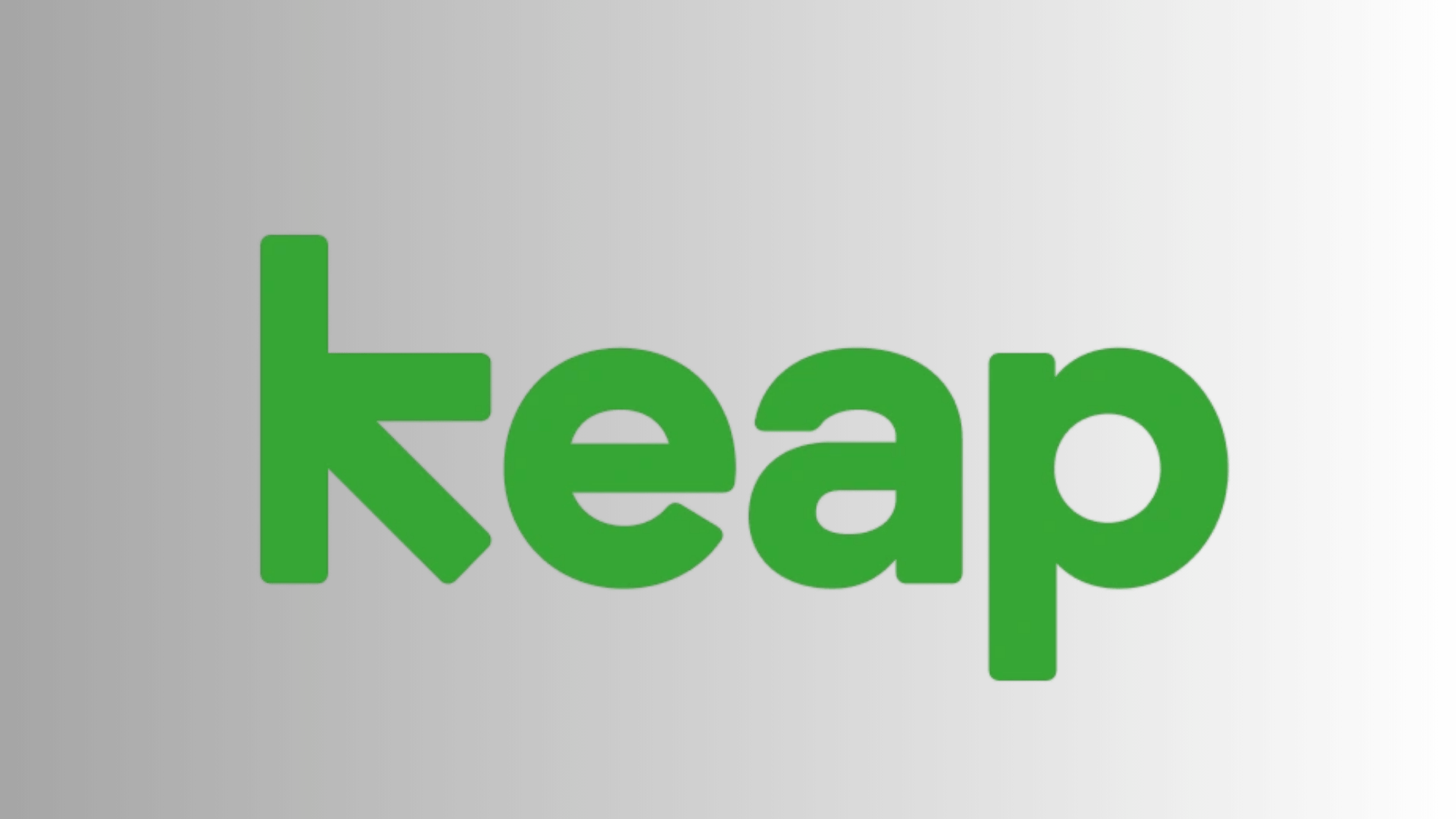 Keap CRM logo in green on gray gradient background