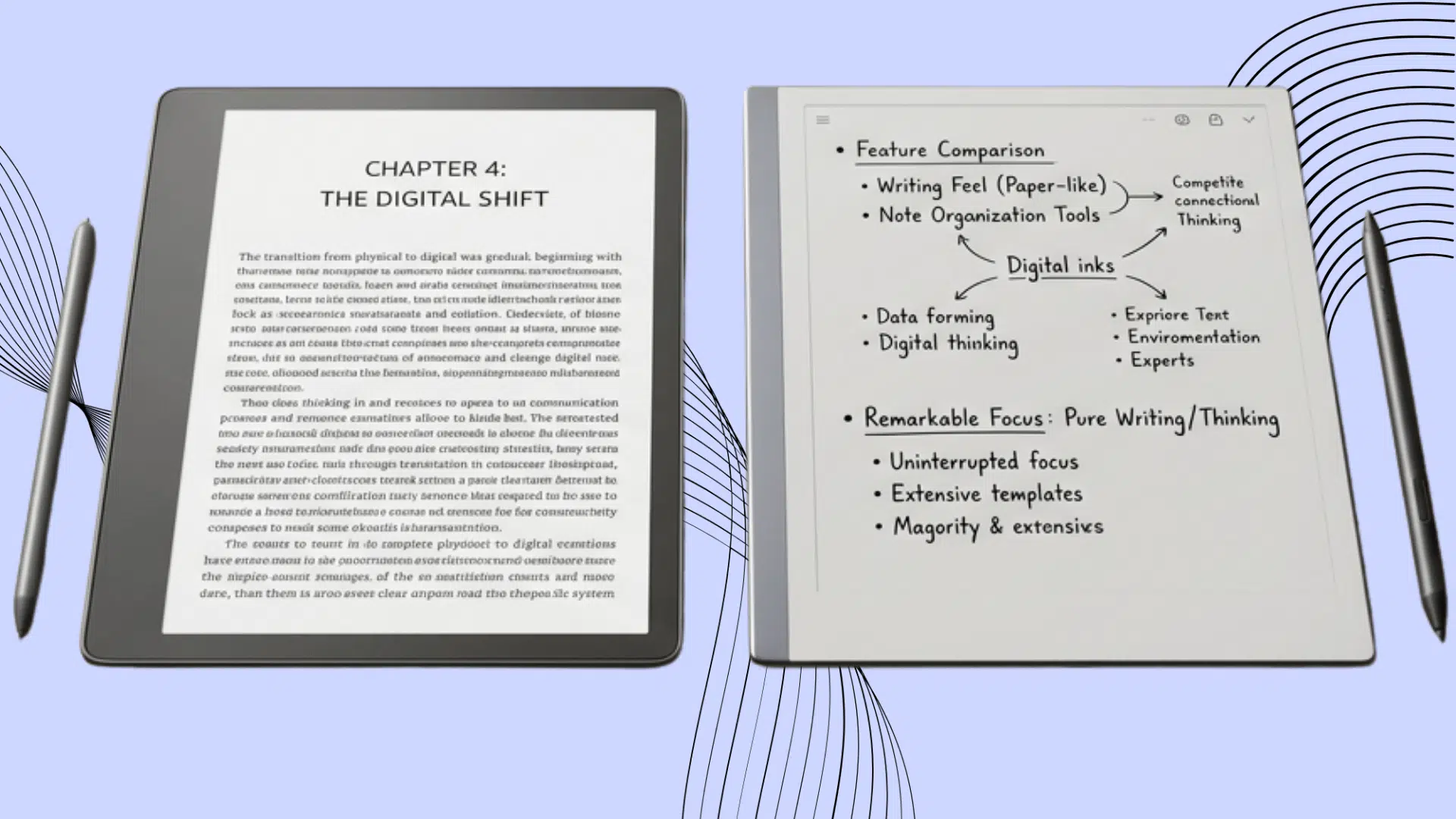 kindle scribe and remarkable tablets comparing reading and handwritten note features