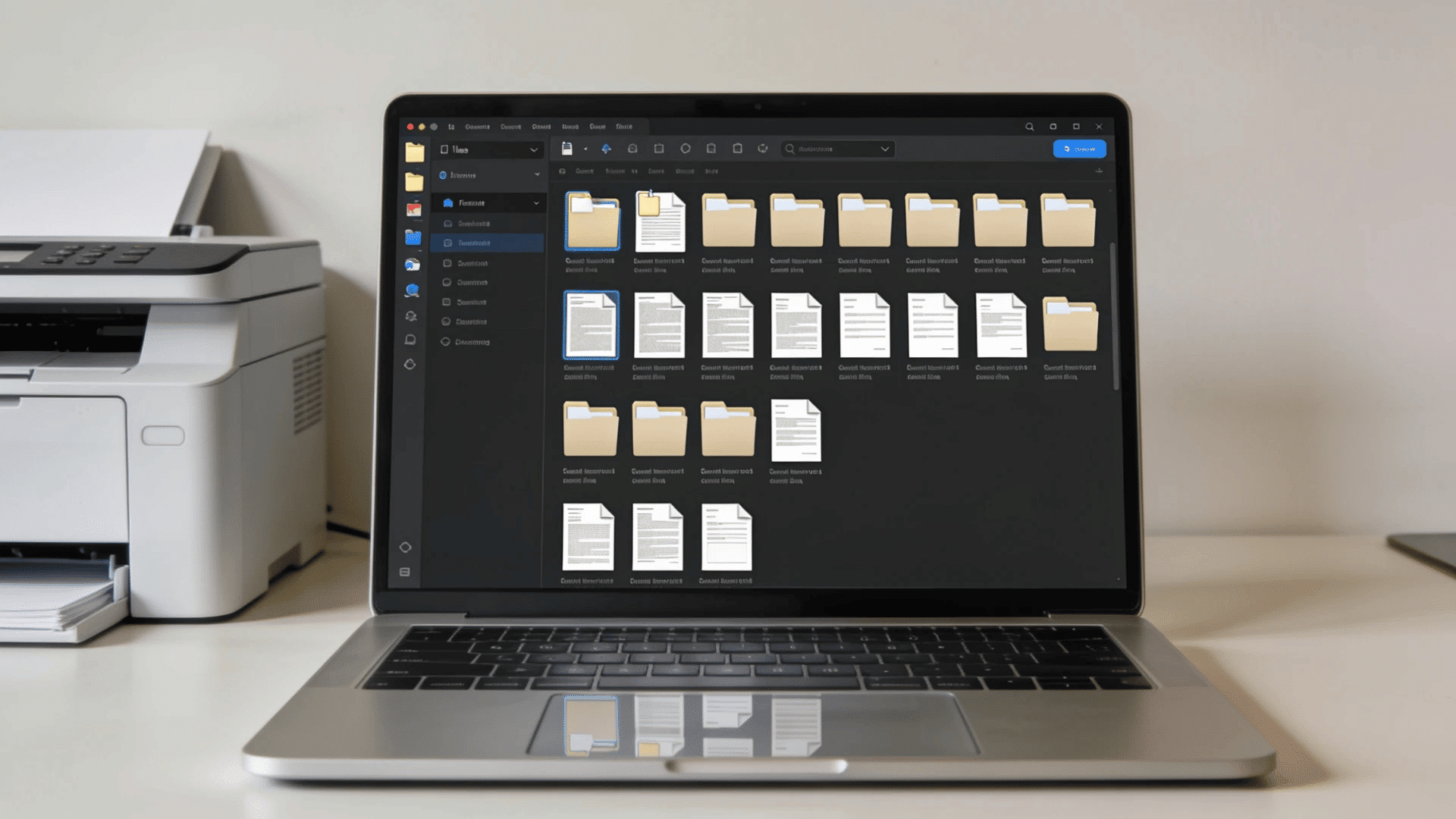 laptop screen showing a folder of saved scanned document files