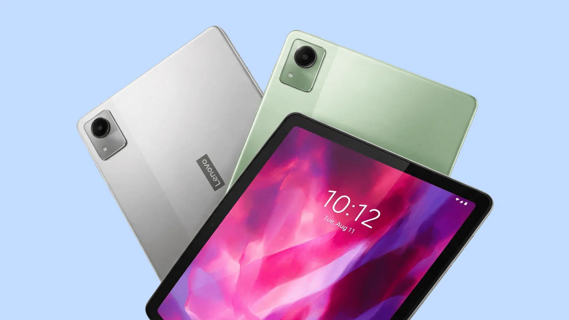Lenovo Tab M11 tablets in grey and green with front display view