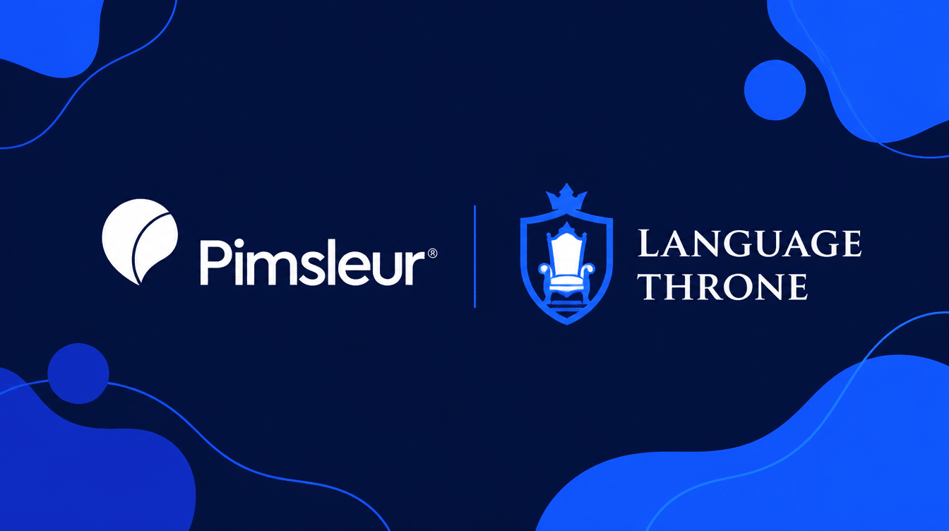 Pimsleur language learning app logo with blue text and speech bubble icon on a white background.
