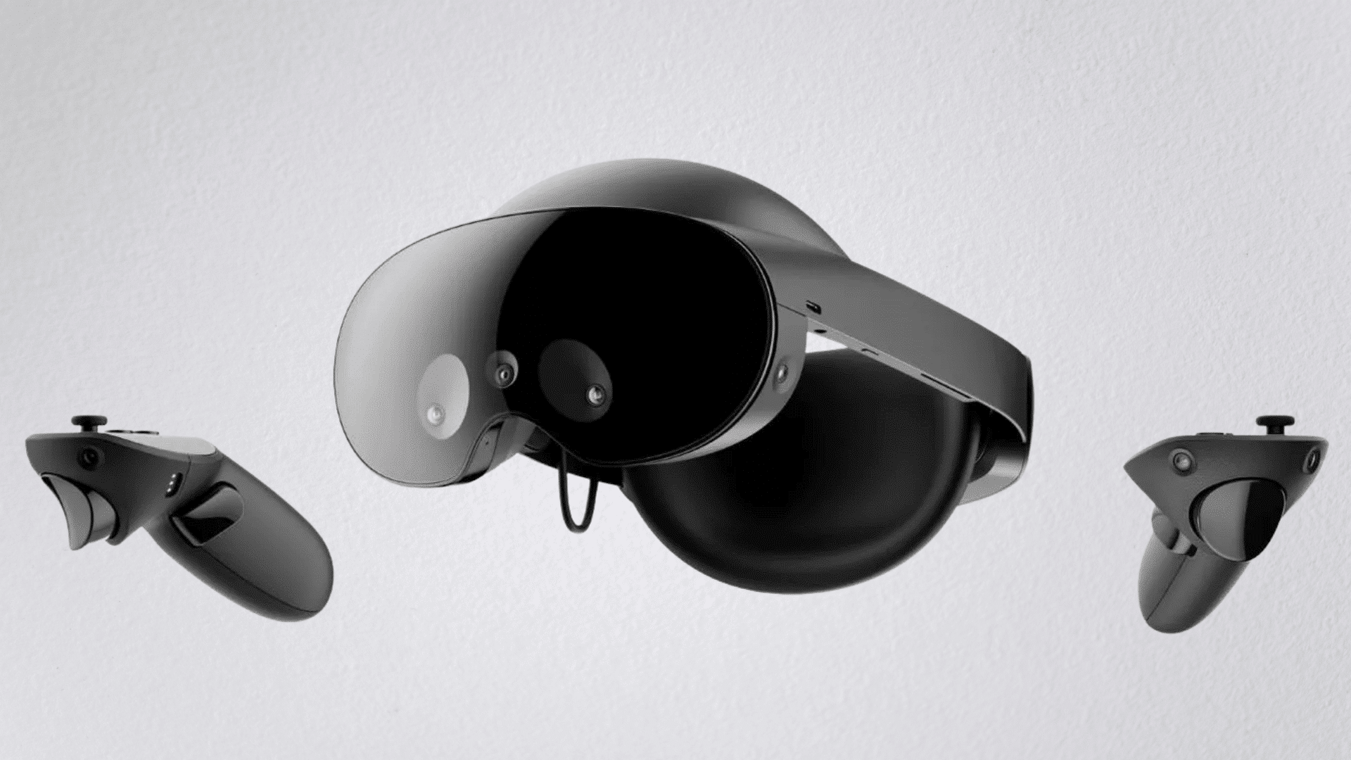 meta quest pro vr headset with controllers shown against a clean white background