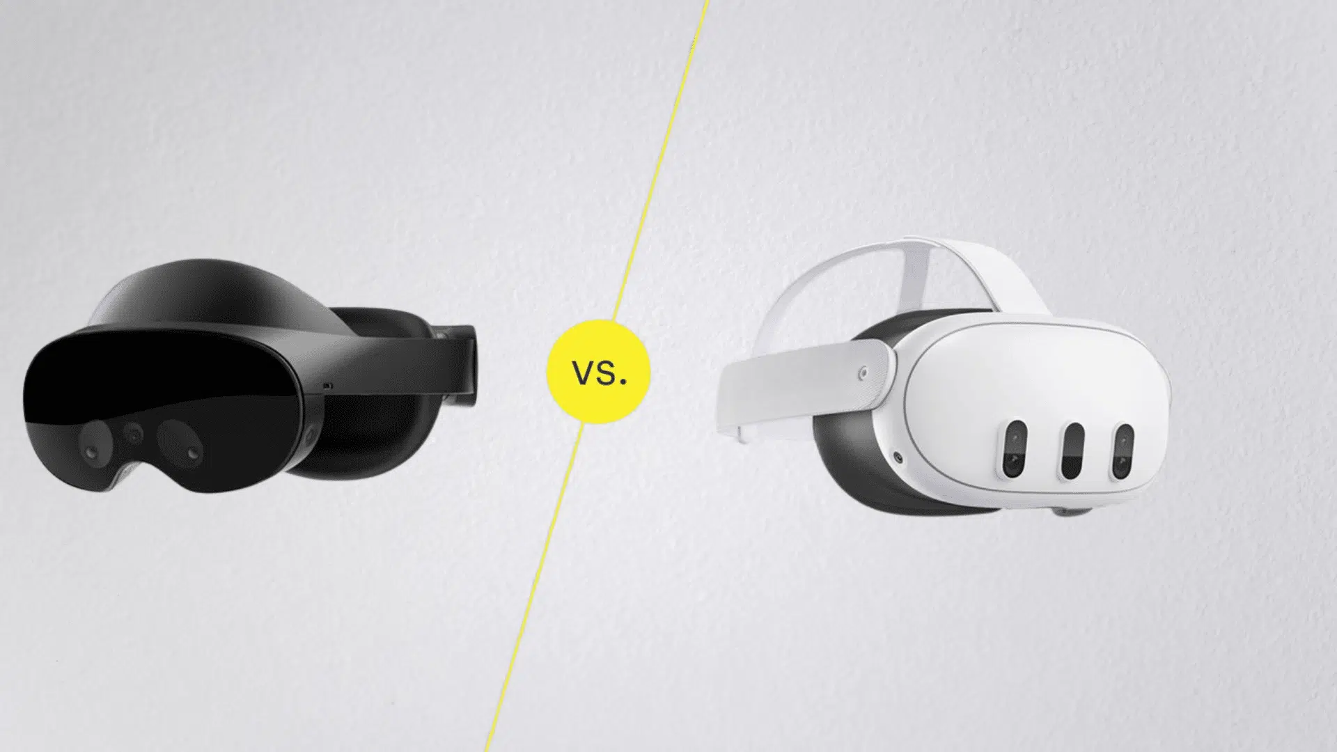 meta quest pro and quest 3 vr headsets compared side by side on a light background