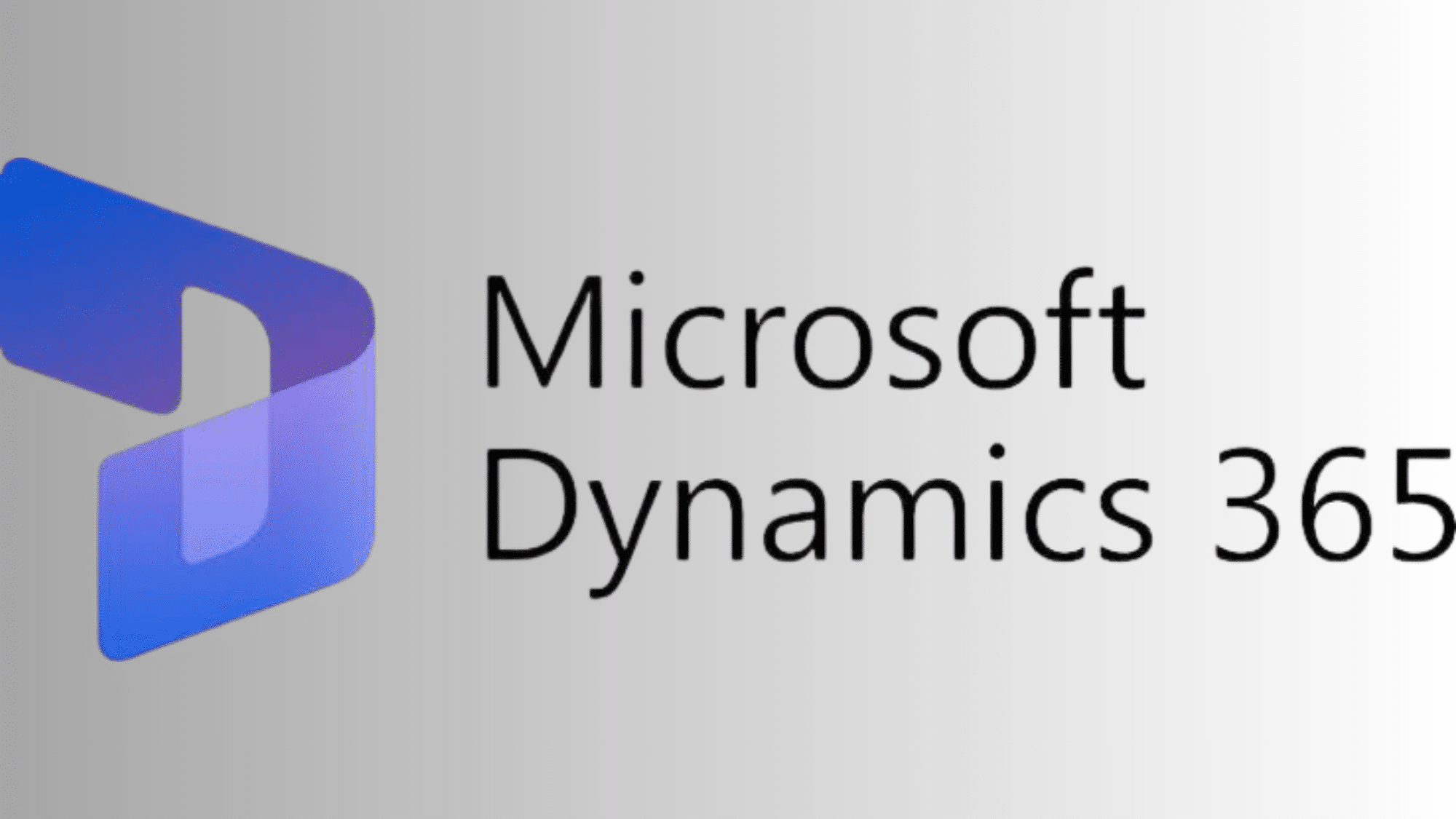 Microsoft Dynamics 365 logo with blue icon on gray gradient background