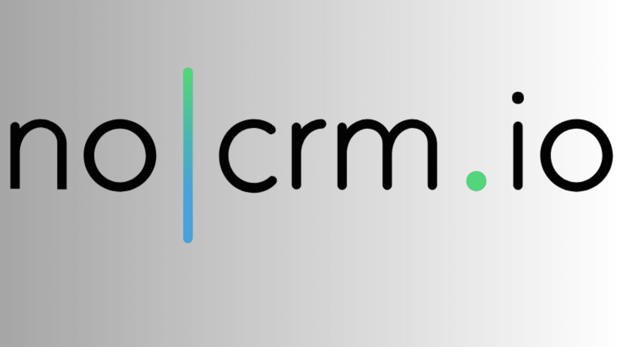 NoCRM.io logo with green-blue divider on gray gradient background