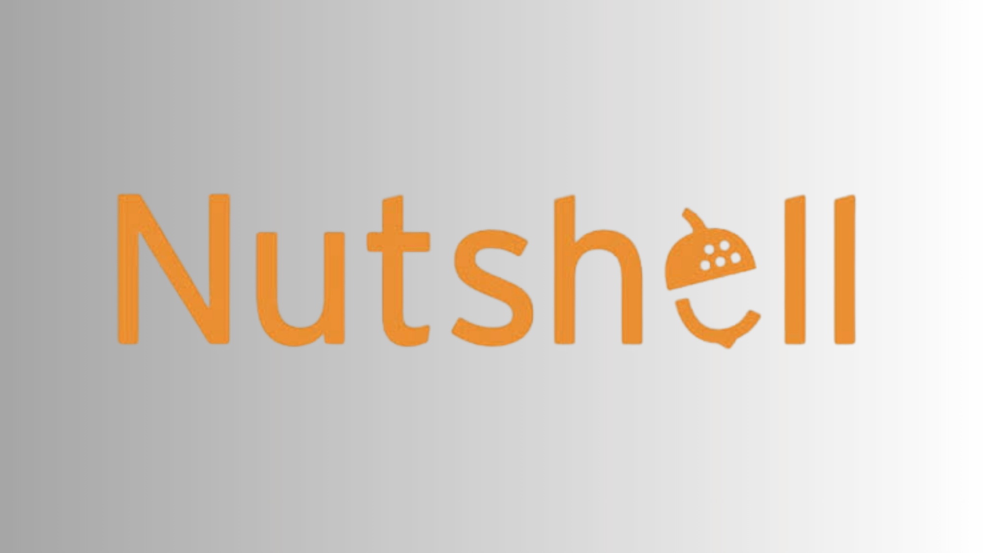 Nutshell CRM logo in orange with acorn icon on gray gradient background