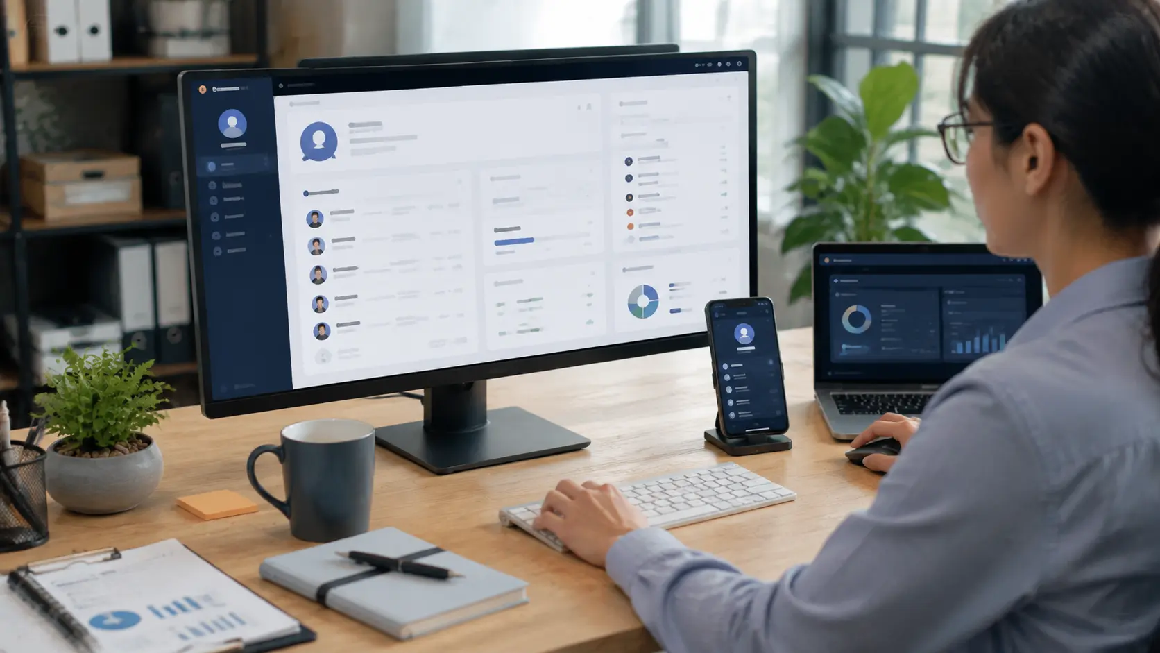 professional reviewing user data and account systems showing software security and data bug concept