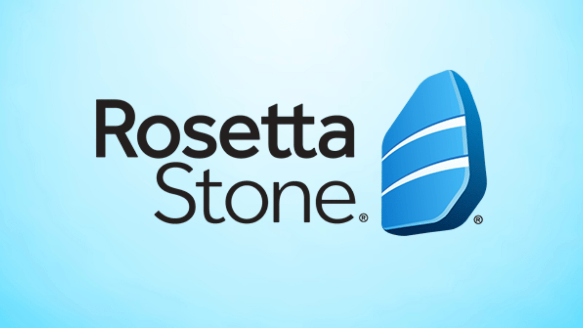 Rosetta Stone language learning app logo with black text and circular icon on a white background.