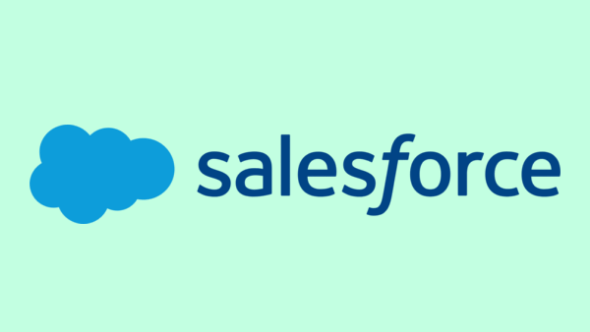 Salesforce CRM logo with blue cloud icon and wordmark on a light green background.