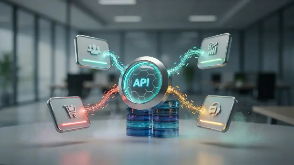 software integration hub connecting business applications with data flows between CRM accounting and systems