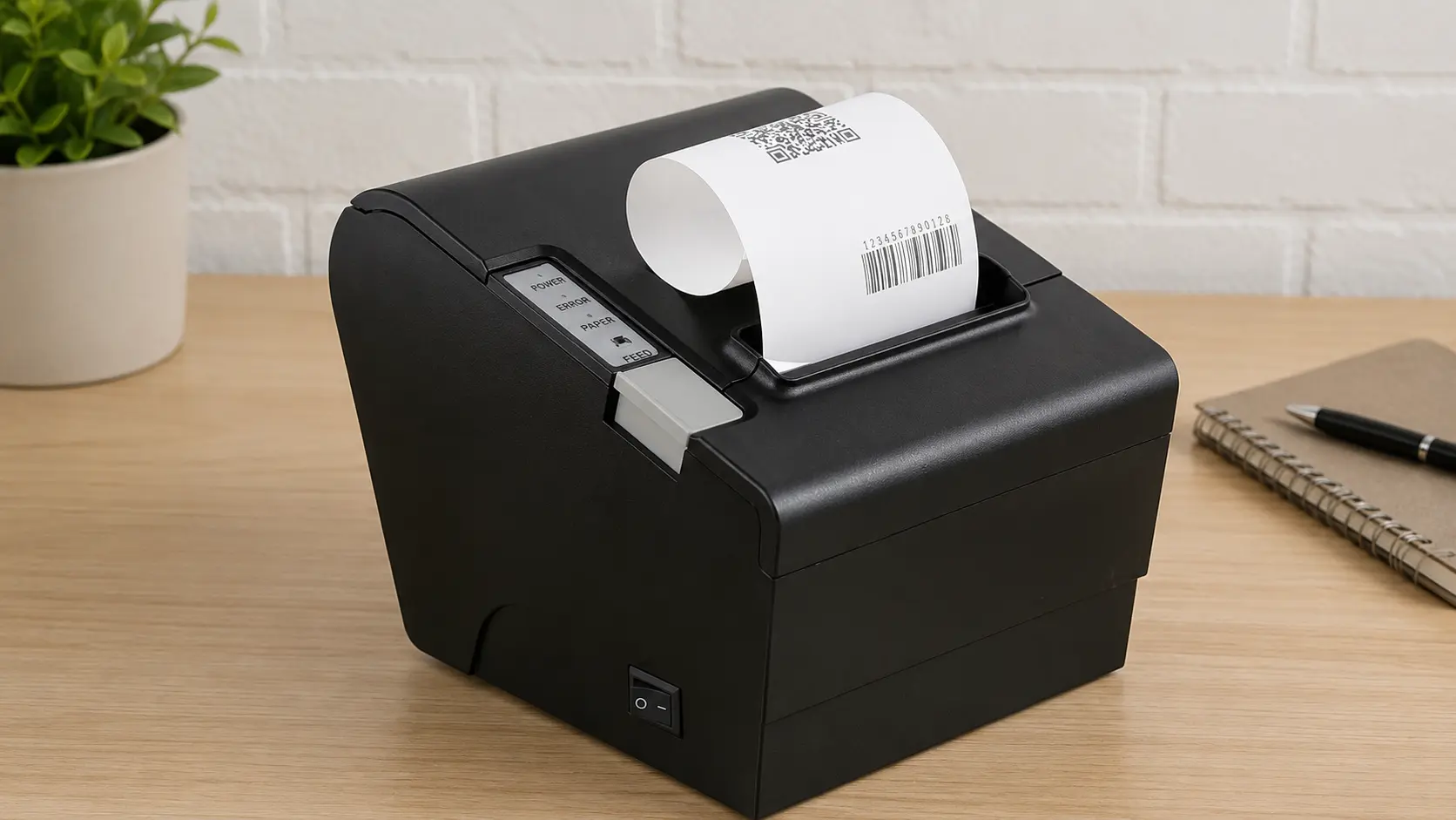 thermal receipt printer printing paper roll in a clean product setup