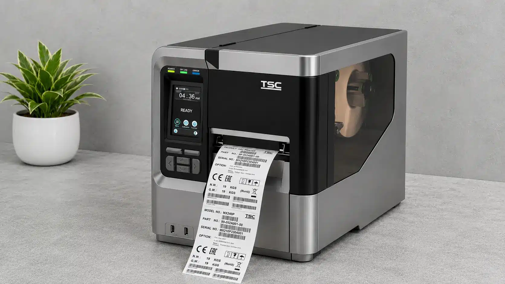 thermal transfer printer producing durable barcode labels with ribbon roll