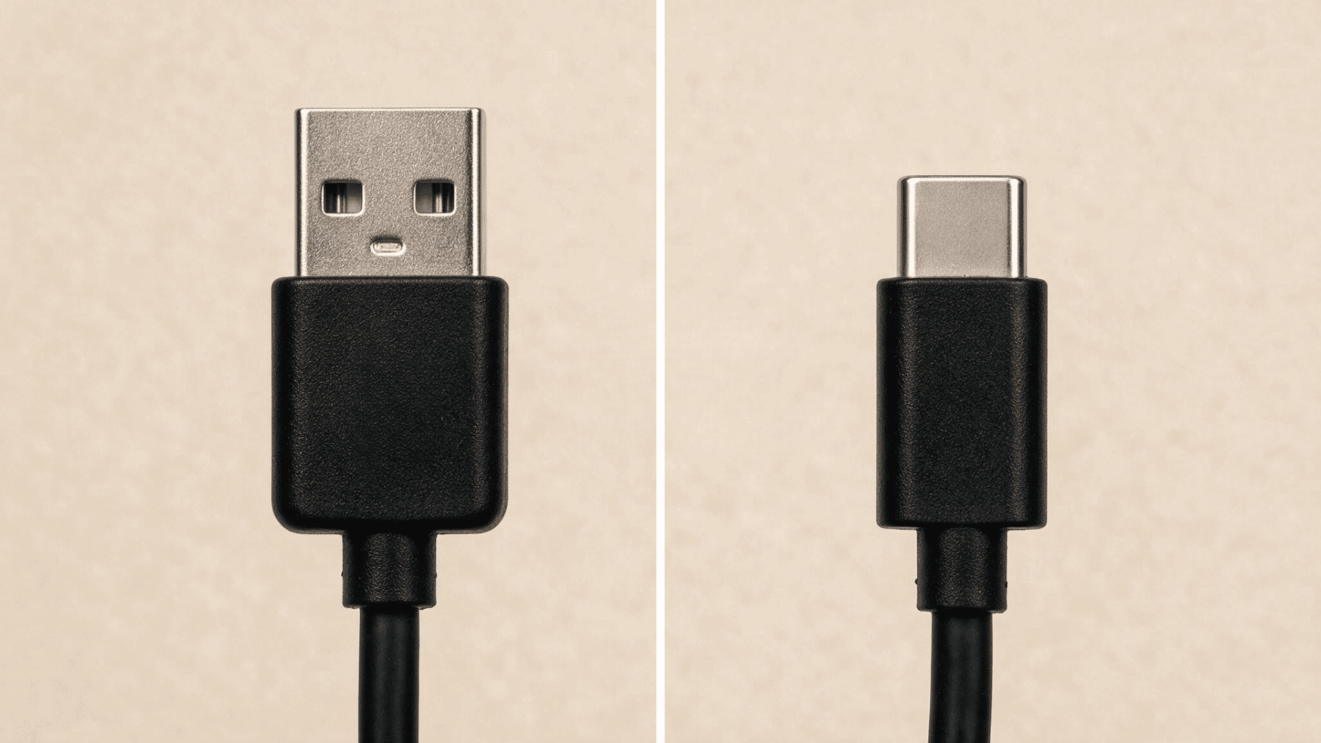 USB-A and USB-C connectors shown side by side against a neutral background