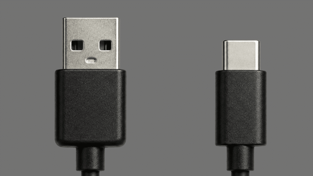 USB-A and USB-C cable connectors shown side by side on a neutral background