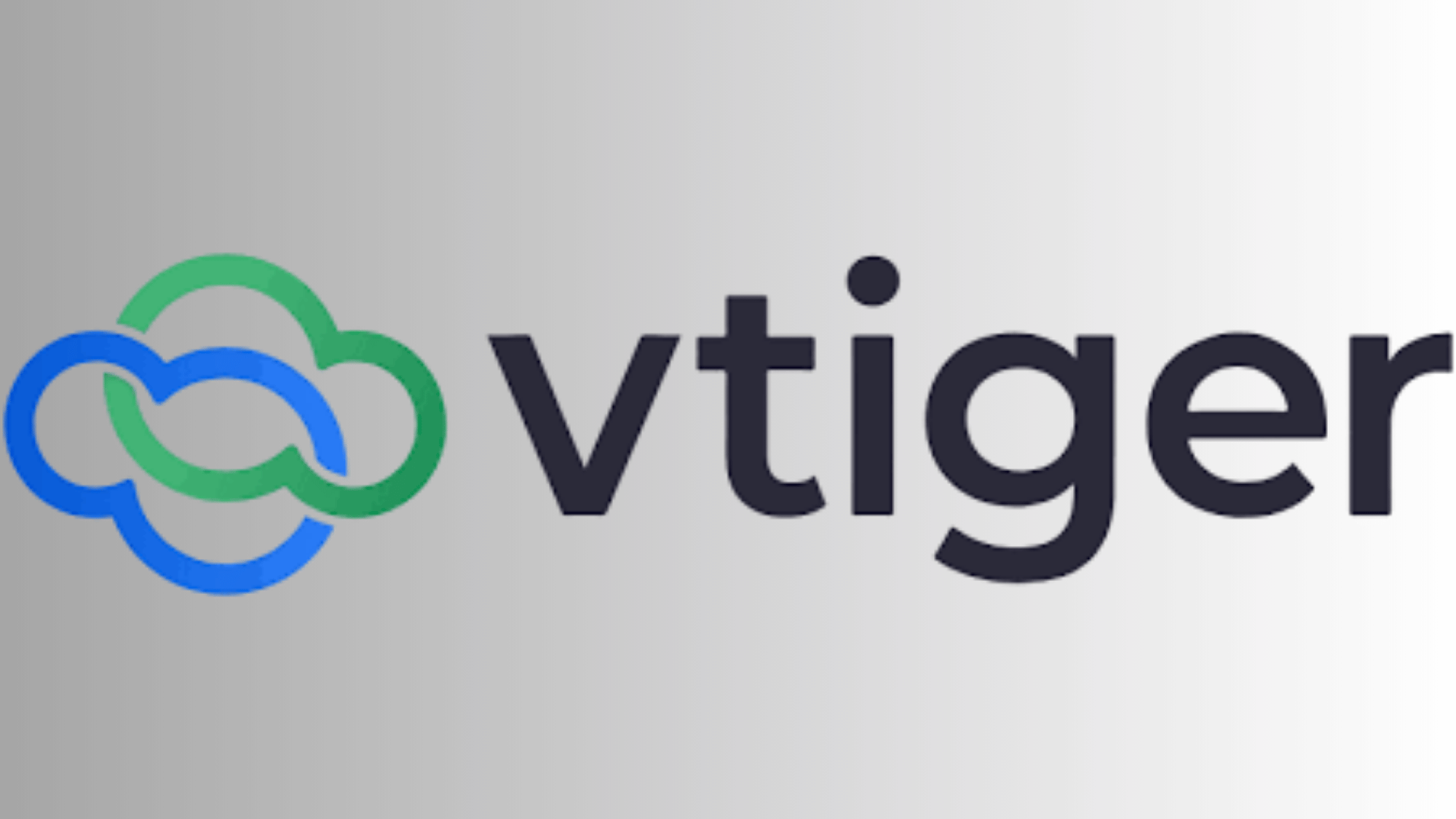 Vtiger CRM logo with blue and green cloud icon on gray gradient