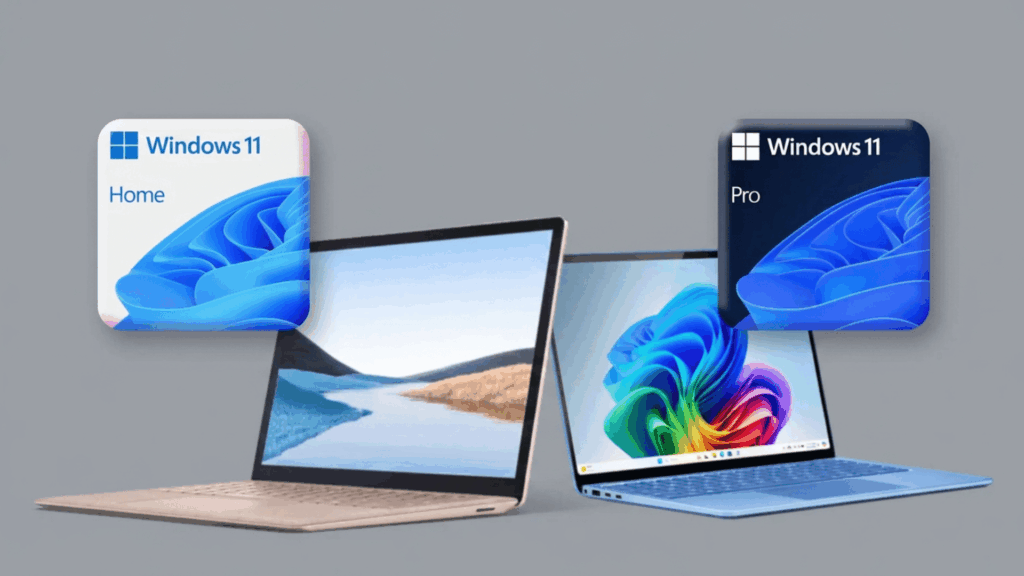 Two laptops facing each other symbolizing a version comparison